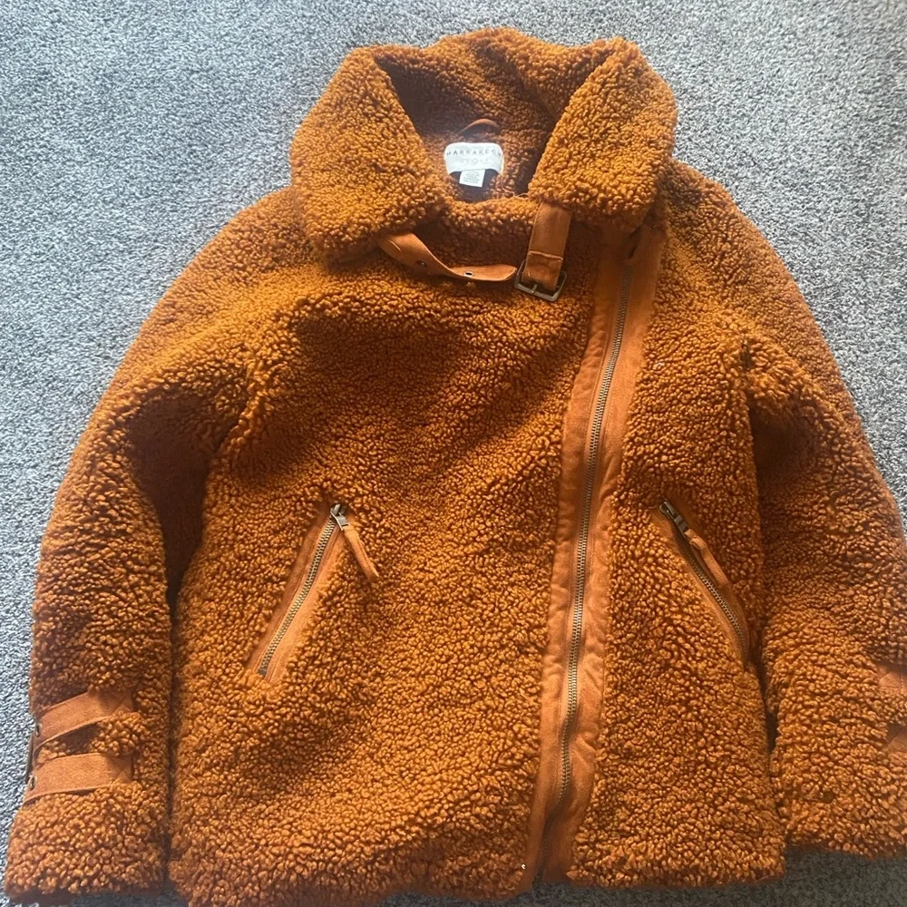 Anthropologie Marrakech sherpa teddy moto jacket rust /bronze color small - Picture 8 of 12